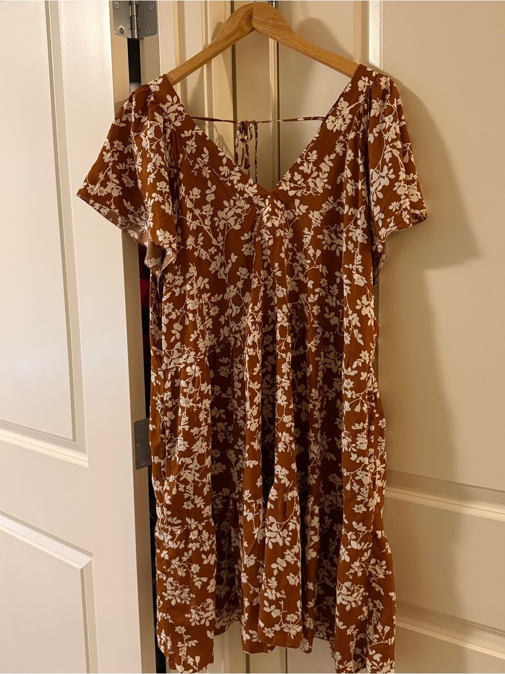 Old Navy Brown Floral Midi Dress with White Print